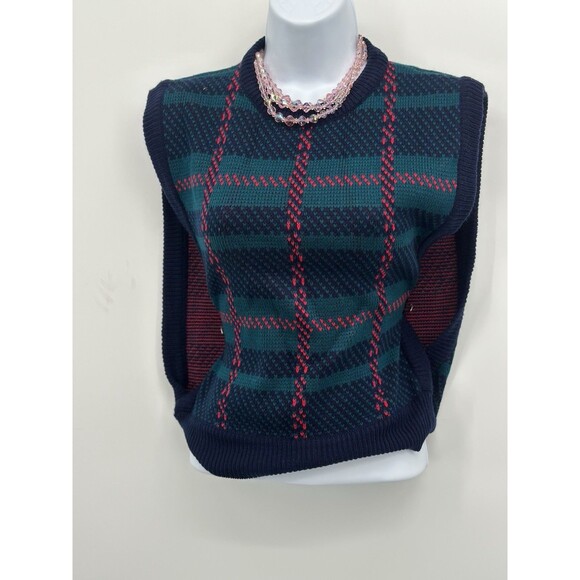 Vtg Sweater Vest Women  size M Wool Grandpa Cabincore Academia green/ black - Picture 1 of 7